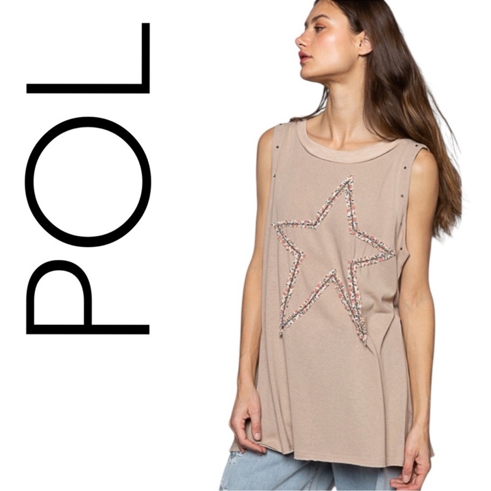 POL Women's Beige Star Tank Top